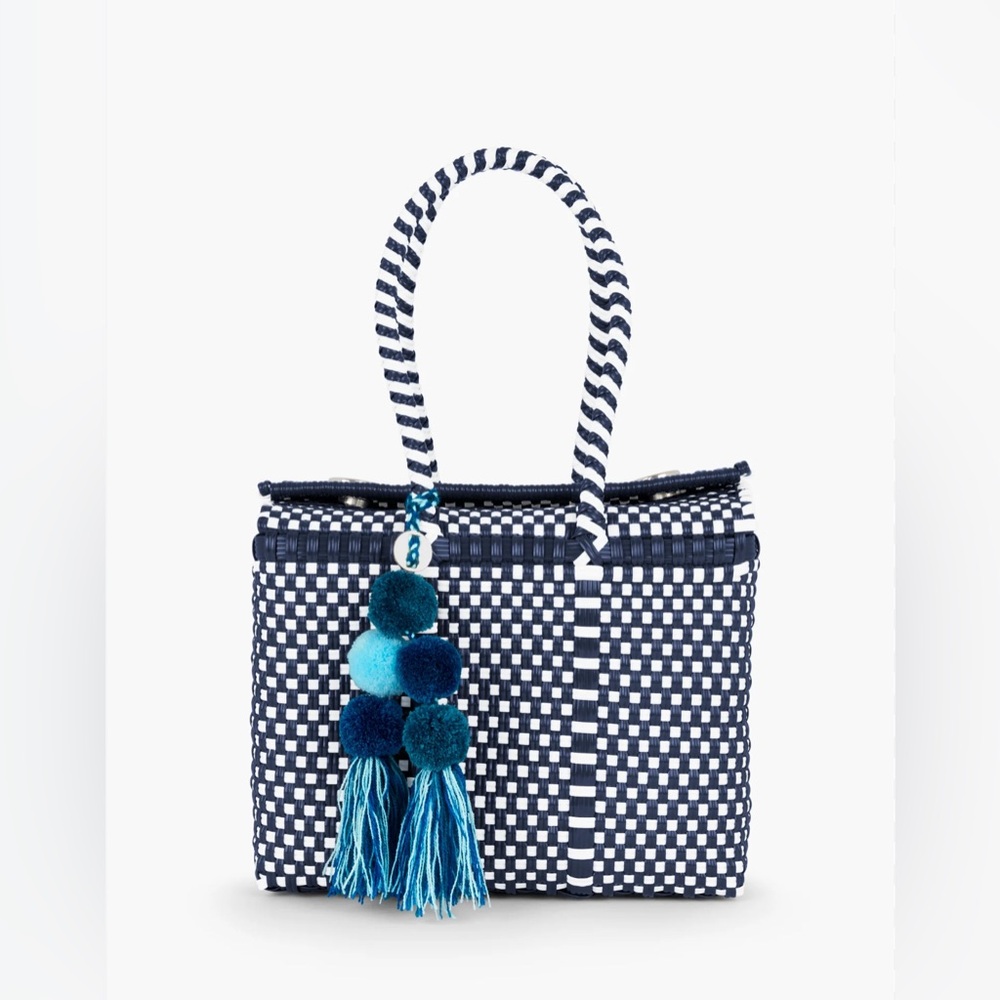 Un Pueblo bonbon mini bag Navy and White Woven Tote Bag
